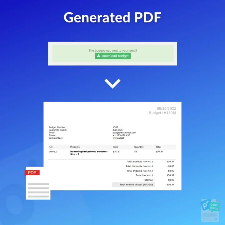 Quotation OPC - Generate PDF budgets based on the cart