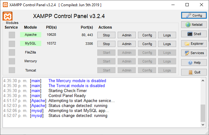 base de datos xampp